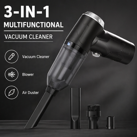 3 in 1 Portable Car Vacuum Cleaner with Blower | USB Rechargeable Wireless